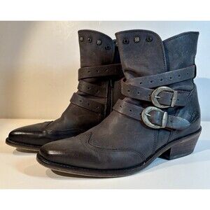 John Fluevog-Ruth Mitchell Studded Black Leather Ankle Boots Women Size 9 US